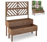 GiantexUK 2-Tier Garden Bed with Trellis, Wood Garden Planter with Drainage Hole, Outdoor Elevated Flower Pots Planting Box for Climbing Plants Vine Vegetables Herbs (Brown, 109x62x135cm)