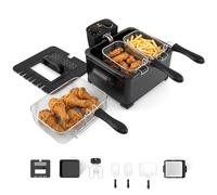GiantexUK 2000W Electric Deep Fryer, 3L/5L Deep Fat Fryer with Viewing Window, Removable Oil Basket, Adjustable Temperature & Timer, Frying Machine for Fried Chicken Chips (5L, 3 Baskets)