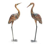 GiantexUK 2PCS Crane Garden Statue Set, Patio Freestanding Sculpture Decor with Metal Frame, Crane Ornament for Indoor Outdoor
