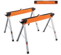 GiantexUK 2PCS Folding Sawhorses, 1000KG Heavy Duty Twin Pack Workbench | with Support Arms, Flip-Down Pegs, Non-Slip Surface, Footpads Portable Metal Work Trestle Stands for Garage Workshop Home DIY