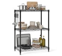 GiantexUK 3/4/5/6-Tier Wire Shelving Unit, Adjustable Heavy-Duty Metal Storage Shelves with 4 Hooks & Leveling Feet, Utility Storage Rack Organizer for Kitchen Pantry Garage Basement (Medium, 3)