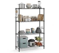 GiantexUK 3/4/5/6-Tier Wire Shelving Unit, Adjustable Heavy-Duty Metal Storage Shelves with 4 Hooks & Leveling Feet, Utility Storage Rack Organizer for Kitchen Pantry Garage Basement (Large, 4)