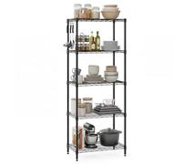 GiantexUK 3/4/5/6-Tier Wire Shelving Unit, Adjustable Heavy-Duty Metal Storage Shelves with 4 Hooks & Leveling Feet, Utility Storage Rack Organizer for Kitchen Pantry Garage Basement (Medium, 5)