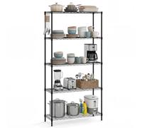 GiantexUK 3/4/5/6-Tier Wire Shelving Unit, Adjustable Heavy-Duty Metal Storage Shelves with 4 Hooks & Leveling Feet, Utility Storage Rack Organizer for Kitchen Pantry Garage Basement (Large, 5)