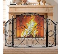 GiantexUK 3-Panel Folding Fire Guard, 151 x 83cm Heavy Duty Metal Mesh Fireplace Screen, Decorative Freestanding Spark Guard Safety Barrier for Child Baby Pet Open Fire, Black