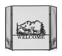 GiantexUK 3-Panel Folding Fire Guard, Heavy Duty Metal Mesh Fireplace Screen, Decorative Freestanding Spark Guard Safety Barrier for Child Baby Pet Open Fire, Black (Moose Pattern, 132x79cm)