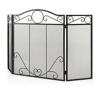 GiantexUK 3-Panel Folding Fire Guard, Metal Mesh Fireplace Screen, Heavy Duty Freestanding Spark Guard Safety Barrier for Child Baby Pet Open Fire (Scrollwork Pattern, 127 x 73cm)