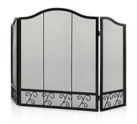 GiantexUK 3-Panel Folding Fire Guard, Metal Mesh Fireplace Screen, Heavy Duty Freestanding Spark Guard Safety Barrier for Child Baby Pet Open Fire (Grass Pattern, 127 x 78cm)