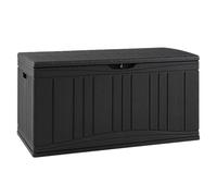 GiantexUK 300L Garden Storage Box, Waterproof Deck Boxes with Lockable Sit-on Lid, Gas Strut & Handles, Wood Effect Outdoor Utility Chest Container for Patio Cushions Garden Tools (Black, 300L)