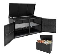 GiantexUK 330L Garden Storage Box, Weatherproof Rattan Deck Box with 2 Shelves, Pneumatic Rod & Handles, Outdoor Utility Chest Container for Patio Poolside Cushions Pillows Tools Toys (Black)