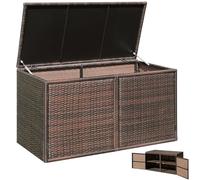 GiantexUK 330L Garden Storage Box, Weatherproof Rattan Deck Box with 2 Shelves, Pneumatic Rod & Handles, Outdoor Utility Chest Container for Patio Poolside Cushions Pillows Tools Toys (Brown)