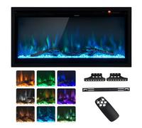 GiantexUK 36"/91cm Electric Fireplace, Freestanding/Wall Mounted/Recessed Electric Fire with 9 Flame Colors, 5-Level Brightness, Adjustable Thermostat, Remote Control & 8H Timer (91 x 14 x 45cm)