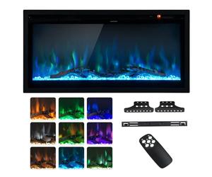 GiantexUK 36"/91cm Electric Fireplace, Freestanding/Wall Mounted/Recessed Electric Fire with 9 Flame Colors, 5-Level Brightness, Adjustable Thermostat, Remote Control & 8H Timer (91 x 14 x 45cm)