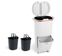 GiantexUK 38L Recycling Bin, 2-Tier Sorting Trash Bin with 3 Compartments, Wheels & Retractable Pedal, Vertical Dry and Wet Separation Trash Can for Kitchen(38L,White)