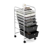 GiantexUK 4/6/12 Drawers Storage Trolley, Multipurpose Utility Rolling Cart on Wheels, Plastic Shelving Organizer Unit for Home Office Hairdressing Salon (Gradient Black, 6 Drawers)
