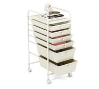 GiantexUK 4/6/12 Drawers Storage Trolley, Multipurpose Utility Rolling Cart on Wheels, Plastic Shelving Organizer Unit for Home Office Hairdressing Salon (Cream White, 6 Drawers)
