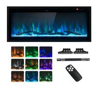 GiantexUK 42”/106cm Electric Fireplace, Freestanding/Wall Mounted/Recessed Electric Fire with 9 Flame Colors, 5-Level Brightness, Adjustable Thermostat, Remote Control & 8H Timer (106 x 14 x 45cm)