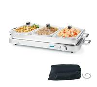 GiantexUK 450W Electric Buffet Server, Stainless Steel Temperature Adjustable Food Warmer with 3x2.5L Removable Sections, Clear Lids, Handles & Spoon Slot, 2-in-1 Hot Plate Serving Tray for Party