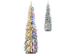 GiantexUK 4FT/5FT Pre-Lit Slim Pencil Tree, Snow-flocked Christmas Tree with 225/334 Branch Tips, 100/150 LED Lights, 11 Lighting Modes & Timer, Holiday Decoration Tree for Office Shop (5FT)
