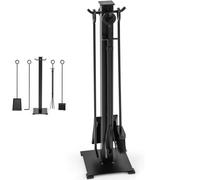 GiantexUK 5-Piece Fireplace Companion Set, Iron Fire Place Tools Set with Stand, Tong, Shovel, Brush & Poker, Fireside Wood Burner Stove Accessories, Black, 22 x 22 x 80cm