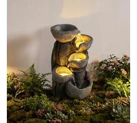 GiantexUK 5-Tier Outdoor Water Fountain, Cascading Waterfall Feature with 3 LED Lights, Pump & 5m Cable, Resin Standing Garden Fountain for Patio Yard Home Decor