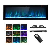 GiantexUK 50”/127cm Electric Fireplace, Freestanding/Wall Mounted/Recessed Electric Fire with 9 Flame Colors, 5-Level Brightness, Adjustable Thermostat, Remote Control & 8H Timer (127 x 14 x 45cm)