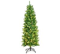 GiantexUK 5FT/6FT Pre Lit Premium Christmas Tree, Green Xmas Tree with 150/250 LED Lights, Metal Stand & 300/743 Branch Tips, Artificial Holiday Tree for Indoor Decoration (6FT)