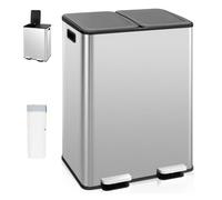 GiantexUK 60L Kitchen Pedal Bin, 2x30L Stainless Steel Recycling Rubbish Can with Detachable Inner Buckets, Deodorant Boxes, Double Step-on Waste Dustbin for Home (Silver with Trash Bags)