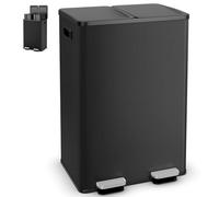 GiantexUK 60L Kitchen Pedal Bin, 2x30L Stainless Steel Recycling Rubbish Can with Detachable Inner Buckets, Handles, Deodorant Boxes & Soft Close Lids, Double Step-on Waste Dustbin for Home (Black)