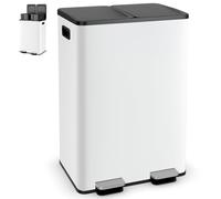 GiantexUK 60L Kitchen Pedal Bin, 2x30L Stainless Steel Recycling Rubbish Can with Detachable Inner Buckets, Handles, Deodorant Boxes & Soft Close Lids, Double Step-on Waste Dustbin for Home (White)