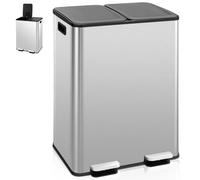 GiantexUK 60L Kitchen Pedal Bin, 2x30L Stainless Steel Recycling Rubbish Can with Detachable Inner Buckets, Handles, Deodorant Boxes & Soft Close Lids, Double Step-on Waste Dustbin for Home (Silver)