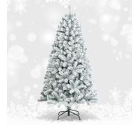 GiantexUK 6FT/7.5FT Snow Flocked Christmas Tree, Artificial Hinged Xmas Tree with Branch Tips, PVC Needles & Foldable Metal Stand, 3-section Festival Party Home Decoration (180 cm)