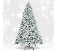 GiantexUK 6FT/7.5FT Snow Flocked Christmas Tree, Artificial Hinged Xmas Tree with Branch Tips, PVC Needles & Foldable Metal Stand, 3-section Festival Party Home Decoration (240 cm)