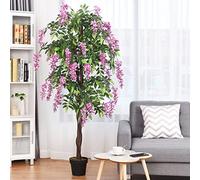 GiantexUK Artificial Tree, 180CM Fake Ficus Plant with Nursery Plastic Pot, Decorative Realistic Wisteria Greenery Trees in Pots for Home Office Decor