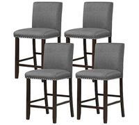 GiantexUK Bar Stools Set of 2/4, Upholstered Barstools with Padded Backrest & Footrests, Counter Height Breakfast Bar Chairs for Kitchen Dining Living Room (4, Linen Fabric Exterior, Grey)