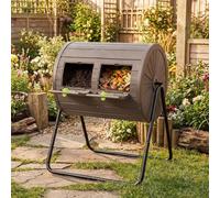 GiantexUK Dual Chamber Garden Compost Bin, 142L Tumbling Composter with 2 Doors & Metal Legs, BPA Free Outdoor Garden Rotating Composting Waste Box (Coffee)
