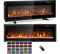 GiantexUK Electric Fireplace, Freestanding Wall Mounted Recessed Electric Fire Heater with 12 Flame Colors, 5 Brightness, Adjustable Thermostat, Remote, 8H Timer, Crystal & Log, 750/1500W (40’’/102cm)