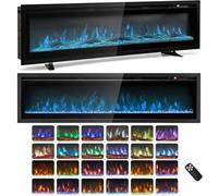 GiantexUK Electric Fireplace, Freestanding Wall Mounted Recessed Electric Fire Heater with 12 Flame Colors, 5 Brightness, Adjustable Thermostat, Remote, 8H Timer, Crystal & Log, 750/1500W (50’’/127cm)