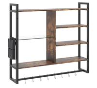GiantexUK Floating Pipe Shelving, Wall Mounted Shelves with Side Pocket & 8 S-Hooks, Hanging Storage Display Rack for Kitchen Bar Living Gaming Room (Rustic Brown+Black)