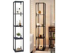 GiantexUK Floor Lamp with Shelves, 3/4-Tier Standing Light with Rotatable Poles & 3 Level Brightness Adjustable LED Bulbs, Tall Display Lighting for Living Room Office (4 Layers, 4 LED Poles)