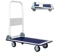 GiantexUK Folding Hand Sack Truck, 150KG/300KG Capacity Heavy Duty Platform Trolley with Wheels & Handle, Flatbed Dolly Cart for Home Office Shop Garage Warehouse (73x48x83cm, 150KG, Blue+White)