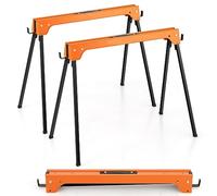 GiantexUK Folding Sawhorses Pack of 2, Twin Pack Workbench with Handle & Non-Slip footpads, Lightweight Portable Metal Trestle Stands, 227 kg Load Capacity (Orange)