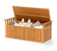 GiantexUK Garden Deck Box, Outdoor Storage Bench with Lid, Wooden Chest Container for Patio Cushions and Gardening Tools (With Armrests, 209L, 128x58x53cm)