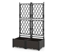 GiantexUK Garden Planter with Trellis, Raised Bed Vine Climbing Stand with Self-Watering Design & Drain Holes, Outdoor Privacy Screen Planter Box for Vegetable Flower Herb (Metal Frame, 80x40x126cm)