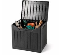 GiantexUK Garden Storage Box (Black,Rattan Pattern,56 x 41 x 50 cm) | Outdoor Large Deck Box with Lockable Lid, Waterproof Chest Container for Patio Cushions and Gardening Tools