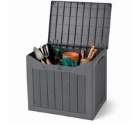 GiantexUK Garden Storage Box (Grey,Rattan Pattern,56 x 41 x 50 cm) | Outdoor Large Deck Box with Lockable Lid, Waterproof Chest Container for Patio Cushions and Gardening Tools