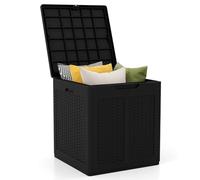GiantexUK Garden Storage Box, Outdoor Large Deck Box with Lockable Lid, Waterproof Chest Container for Patio Cushions and Gardening Tools (Rattan Effect, 56 x 56 x 60.5cm, Black)