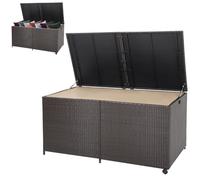 GiantexUK Garden Storage Box, Weatherproof Rattan Deck Box with Zippered Liner & Pneumatic Rod, Outdoor Utility Chest Container for Patio Cushions Gardening Tools (with Wheels, Khaki Liner, 660L)
