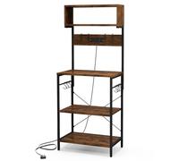 GiantexUK Kitchen Baker’s Rack, 5-Tier Microwave Oven Stand with Power Outlets, 10 Hooks & Anti-Toppling Device, Metal Frame Freestanding Storage Rack Shelving Unit for Dining Living Room