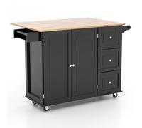 GiantexUK Large Kitchen Island, Extendable Rolling Storage Trolley with 3 Drawers and Adjustable Shelves, Dining Room Sideboard Utility Cart (Black)